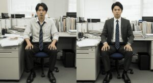 オフィスでのおじさんが不潔な服装と清潔な服装の比較