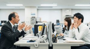独身の職場のおじさんが部下に話している
