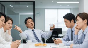 職場の独身おじさんの自慢話にうんざりする同僚たち