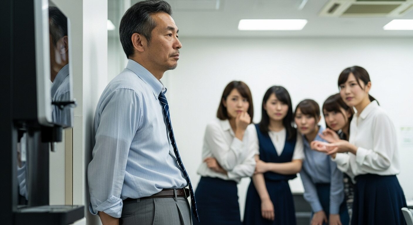 職場の独身おじさんが女性社員から気持ち悪そうに避けられている